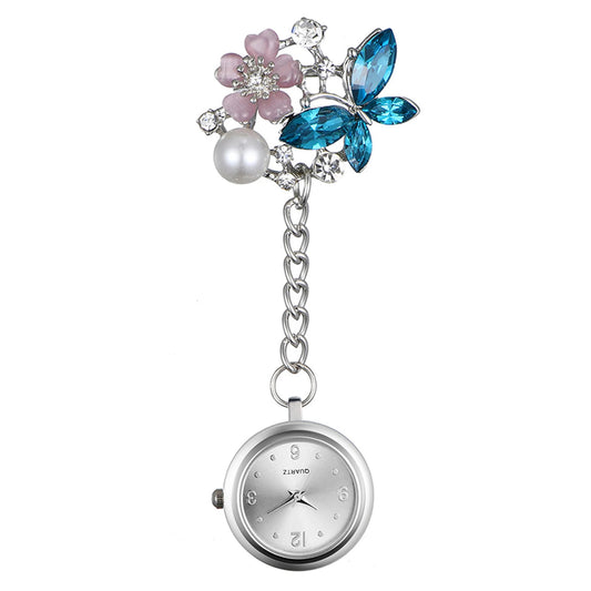 Crystal Butterfly Nurse Pocket Watch