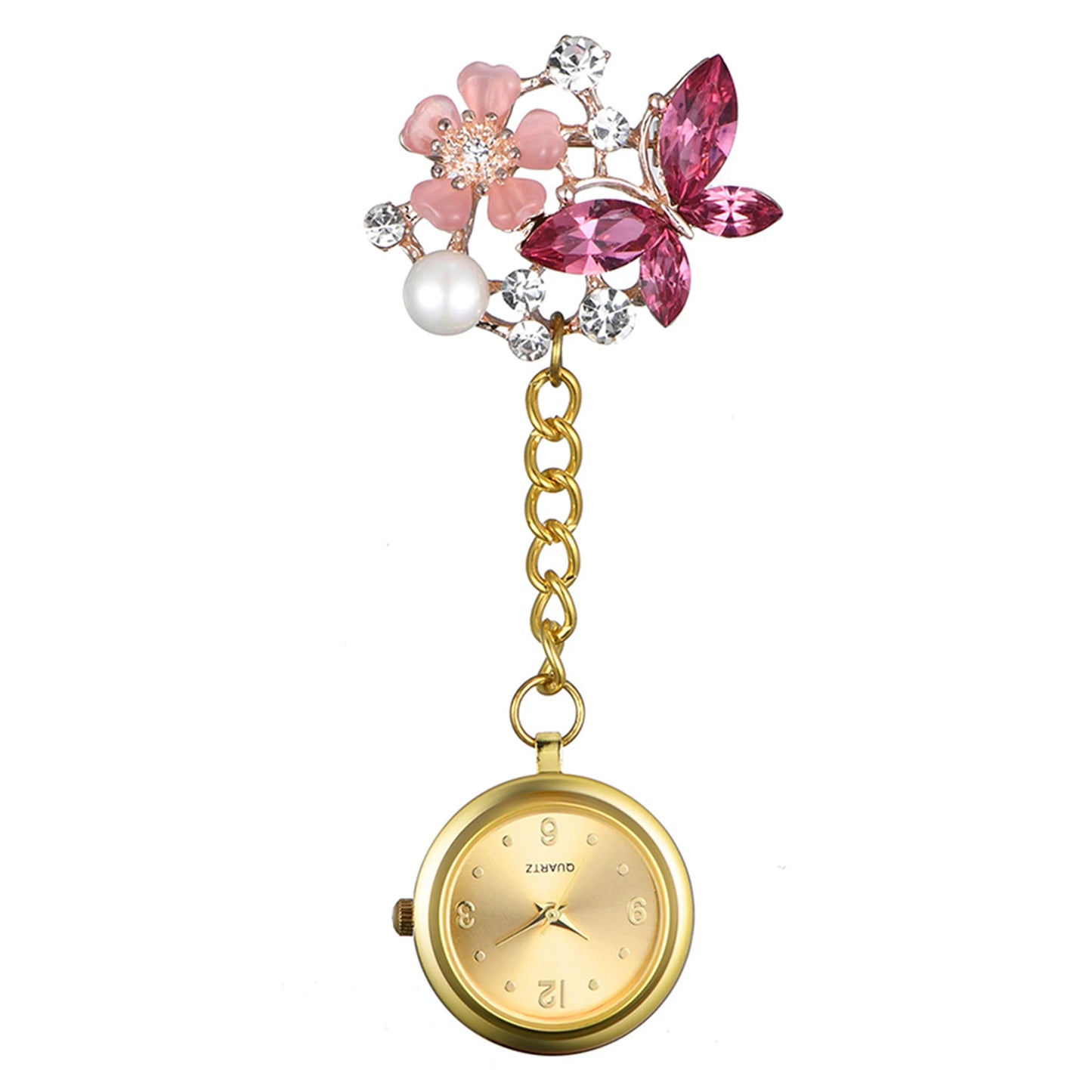 Crystal Butterfly Nurse Pocket Watch