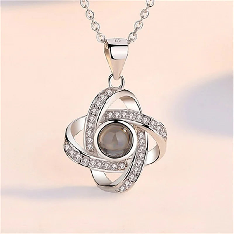 925 Silver Four-Leaf Clover Projection Necklace