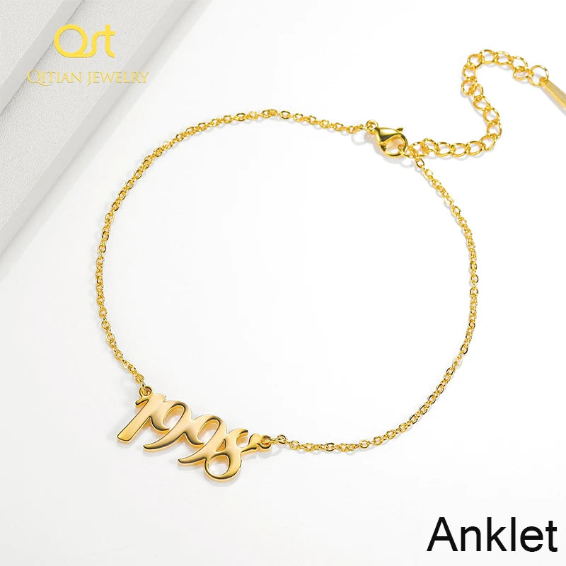 Personalized Name & Year Gold Anklet