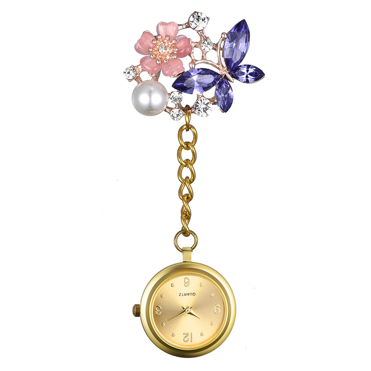 Crystal Butterfly Nurse Pocket Watch