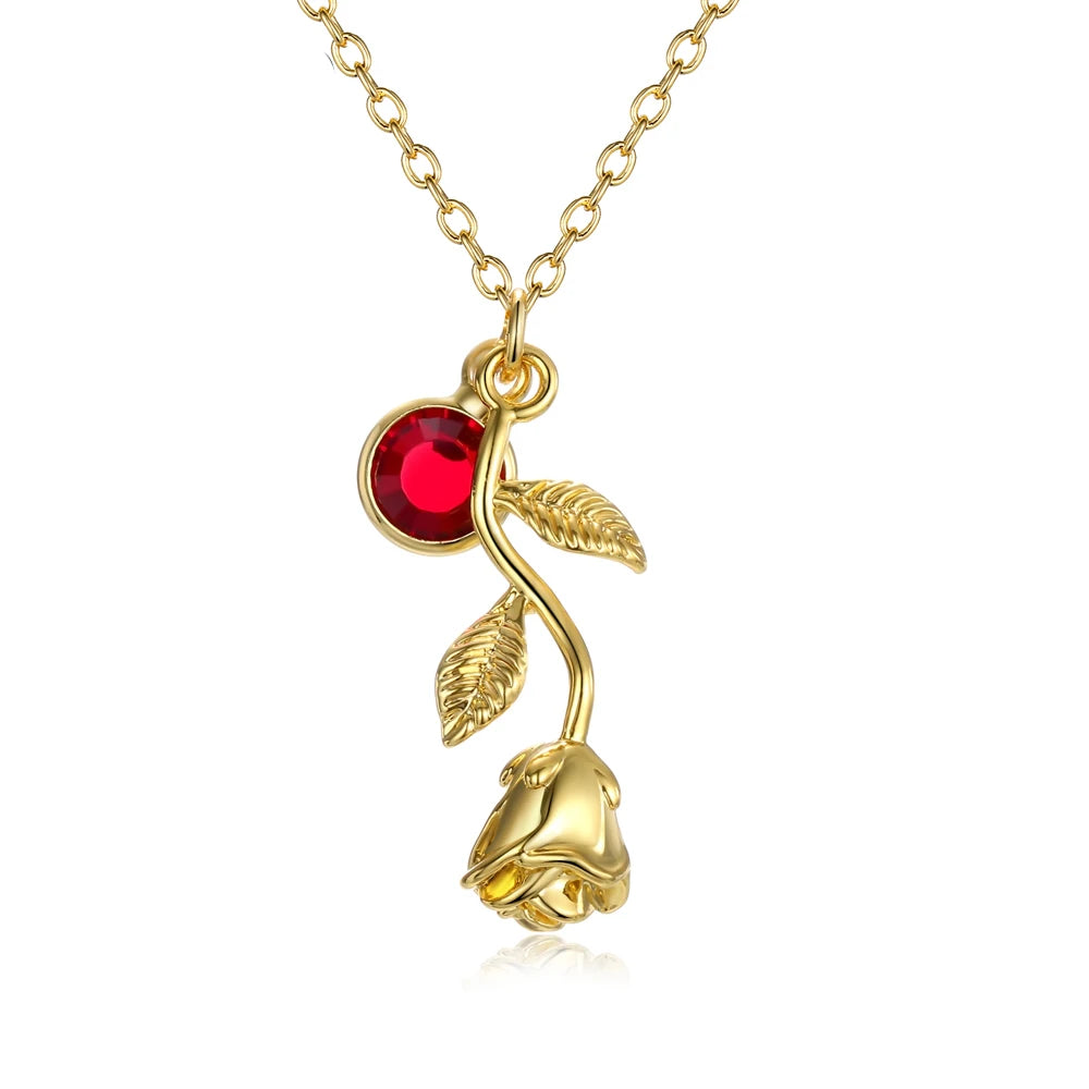 3D Rose Necklace Personalized Custom Birthstone