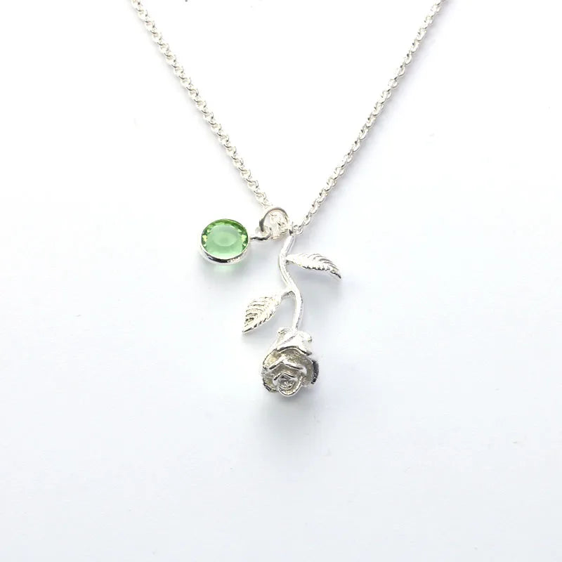 3D Rose Necklace Personalized Custom Birthstone
