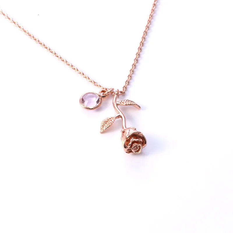 3D Rose Necklace Personalized Custom Birthstone