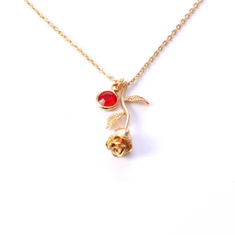 3D Rose Necklace Personalized Custom Birthstone