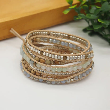 Amazonite Mix 5-Wrap Boho Bracelet with 316 Stainless Steel Box Chain