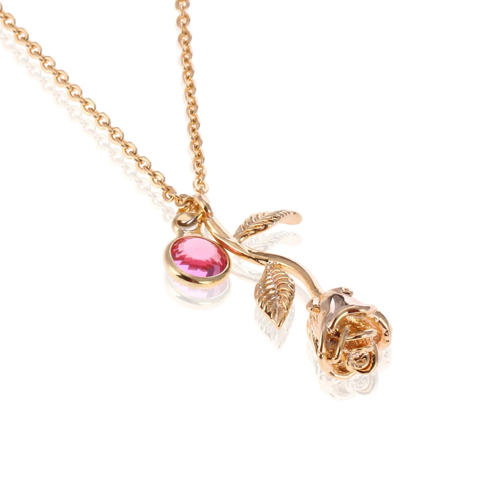 3D Rose Necklace Personalized Custom Birthstone