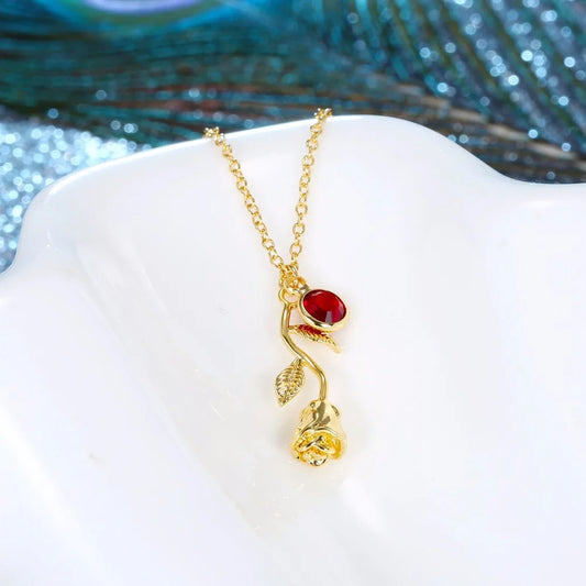 3D Rose Necklace Personalized Custom Birthstone