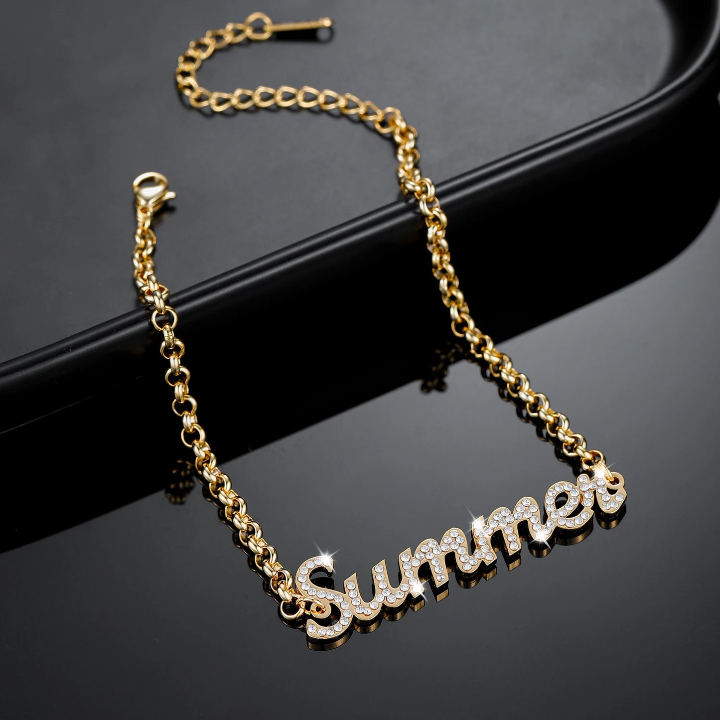 Personalized Iced Out Name Bracelet&Bangle Custom Gold Stainless Bracelets