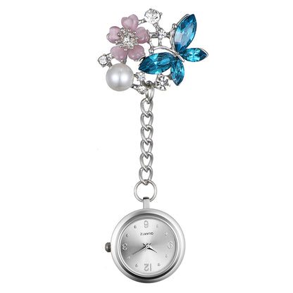 Crystal Butterfly Nurse Pocket Watch