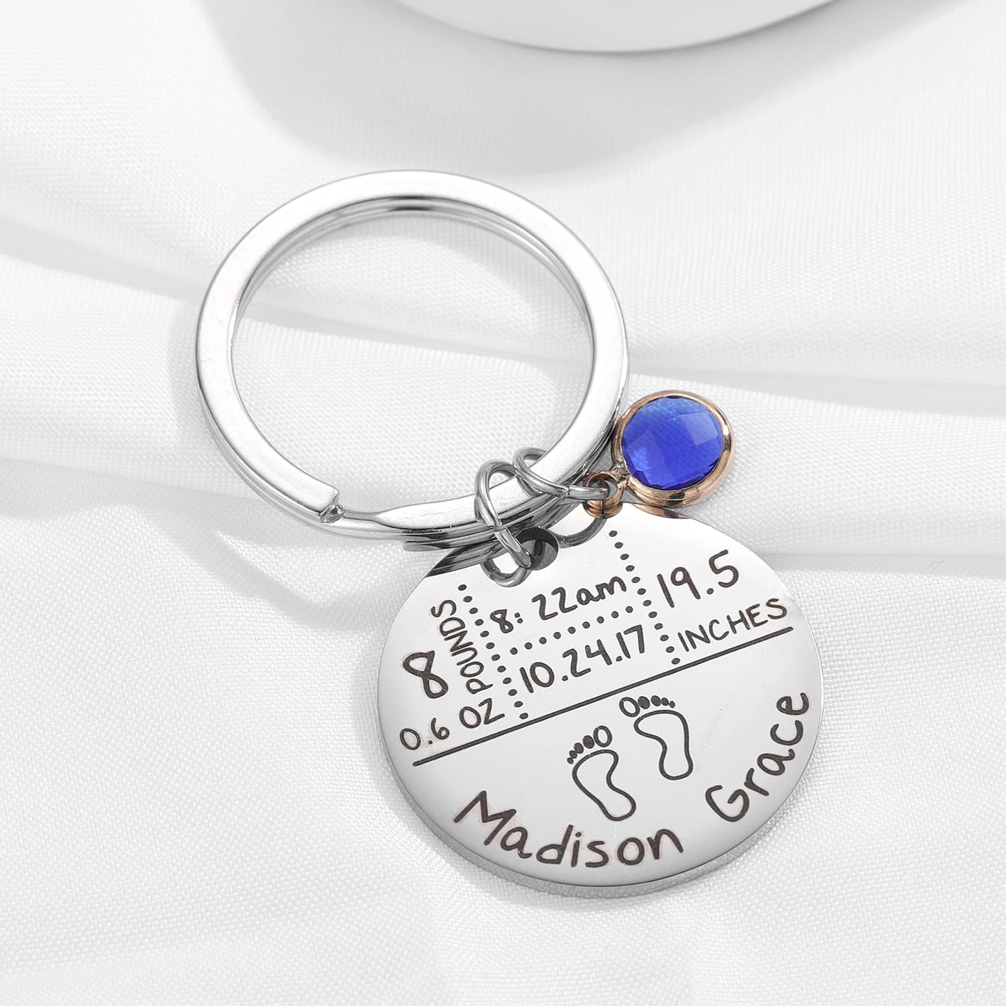 Personalized New Baby Birth Details Keychain