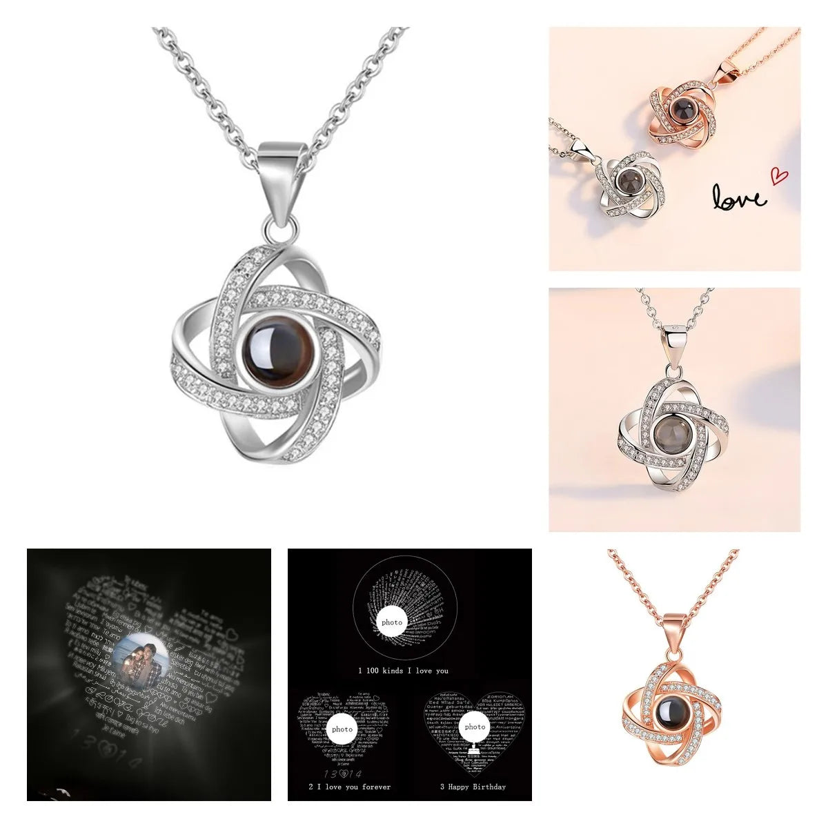 925 Silver Four-Leaf Clover Projection Necklace