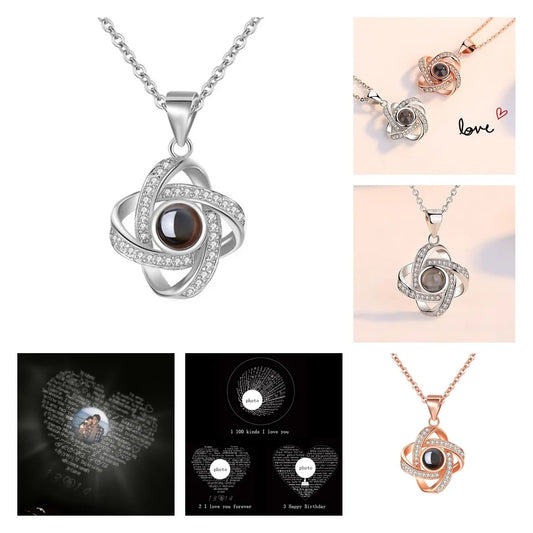925 Silver Four-Leaf Clover Projection Necklace