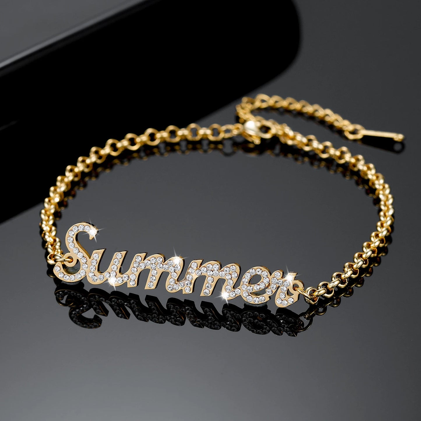 Personalized Iced Out Name Bracelet&Bangle Custom Gold Stainless Bracelets