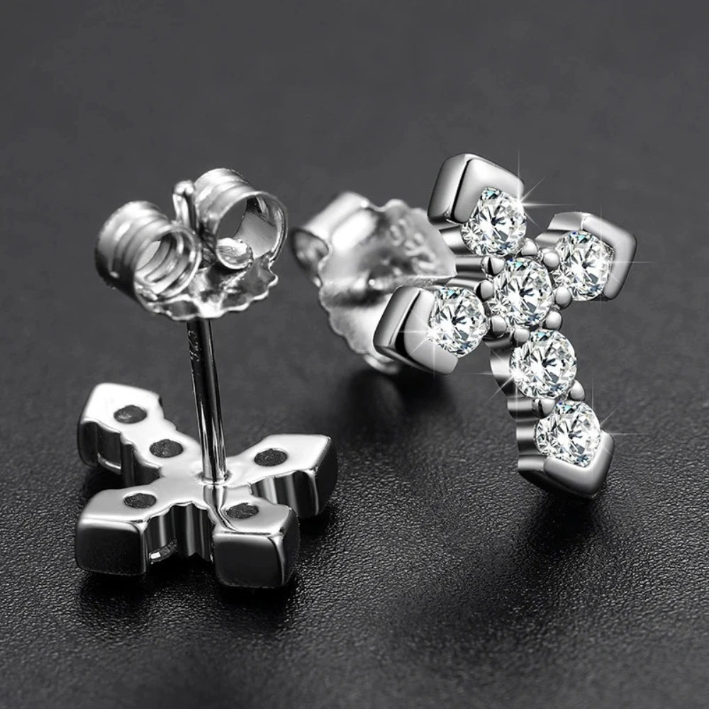 Moissanite Skeleton Cross Earrings