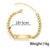 A collection of personalized laser engraved eye bracelet necklaces in silver and gold colors, displayed on a dark background.