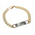 A collection of personalized laser engraved eye bracelet necklaces in silver and gold colors, displayed on a dark background.