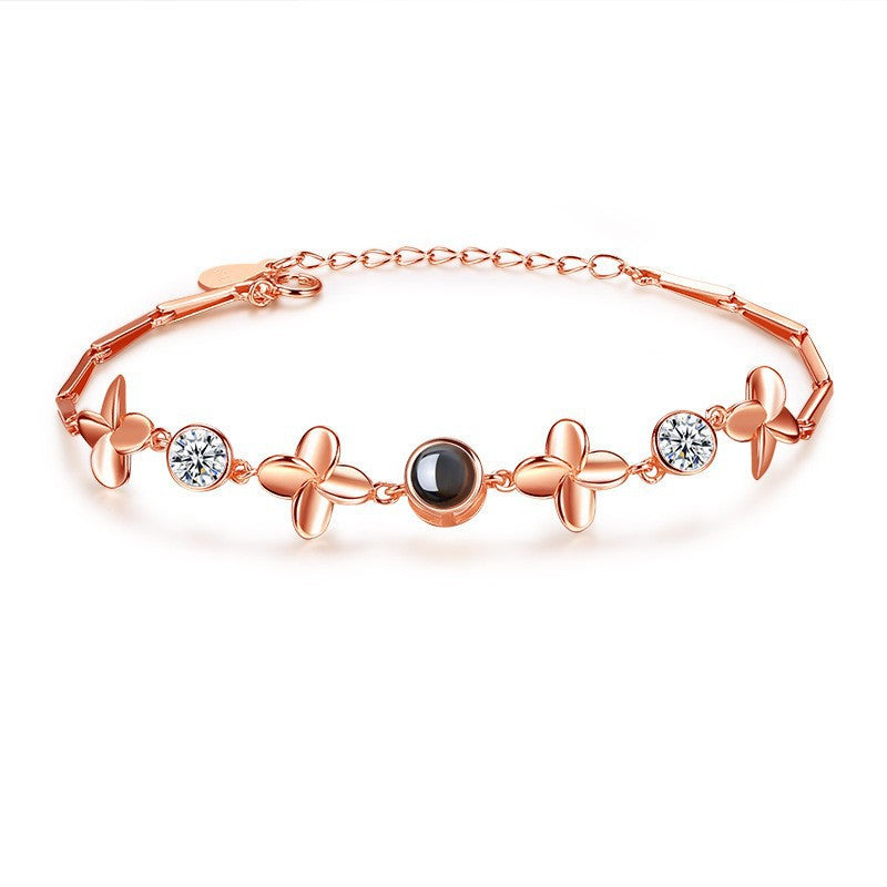 S925 Leaf Projection Photo Bracelet – Custom Image Jewelry