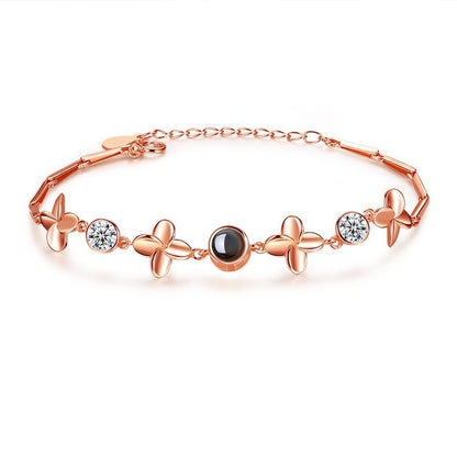 S925 Leaf Projection Photo Bracelet – Custom Image Jewelry