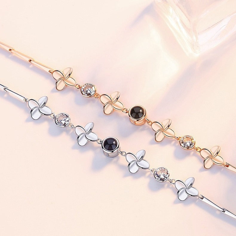 S925 Leaf Projection Photo Bracelet – Custom Image Jewelry