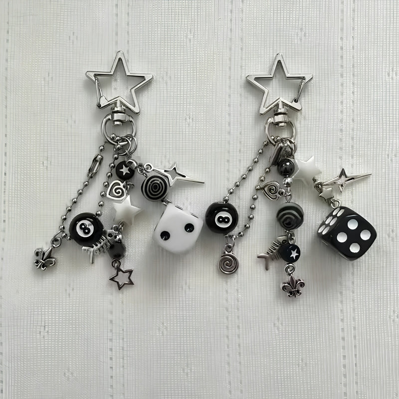 Handmade Edgy Dice Keychain, Grunge Y2K Bag Charm