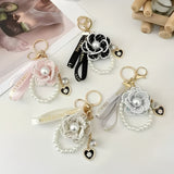 Cute Handmade Keychain with Camellia Flower Pearl Charm