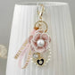 Cute Handmade Keychain with Camellia Flower Pearl Charm