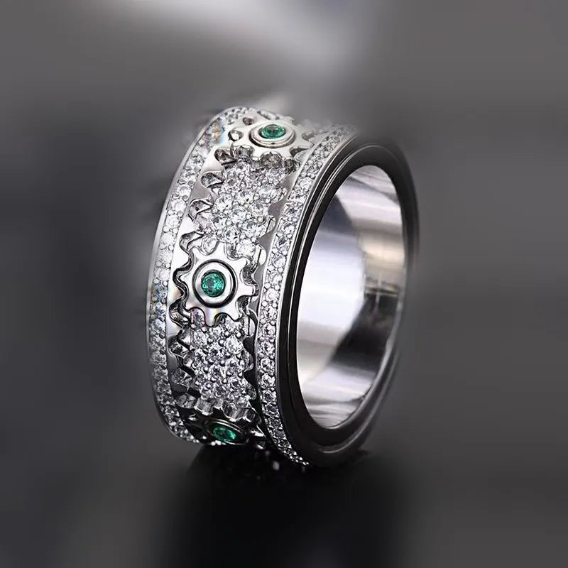 Personalized Spinner Gemstone Gear Ring
