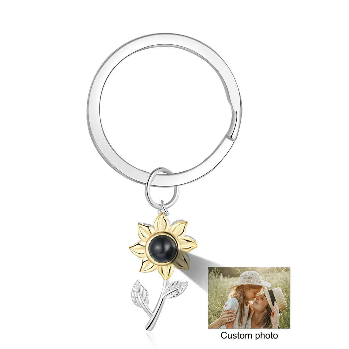 Personalized Sunflower Photo Projection Keychain