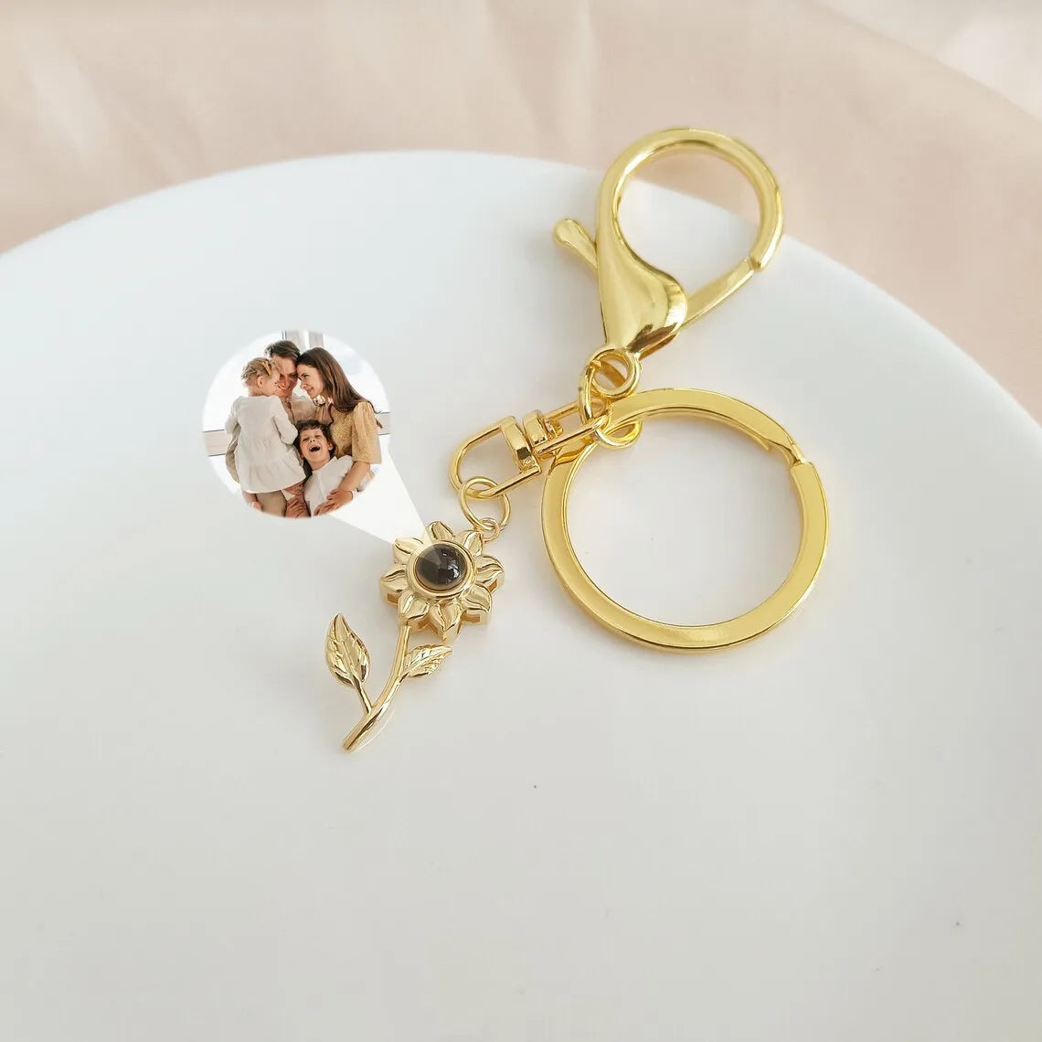 Personalized Sunflower Photo Projection Keychain