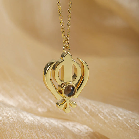 Personalized Projection Necklace Custom Sikhism Symbol