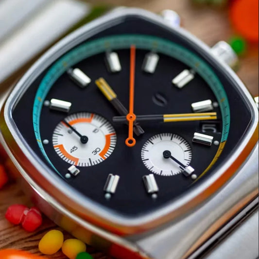 Black Square Sports Watch with Stainless Steel Strap