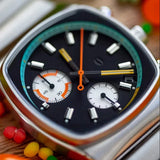 Black Square Sports Watch with Stainless Steel Strap