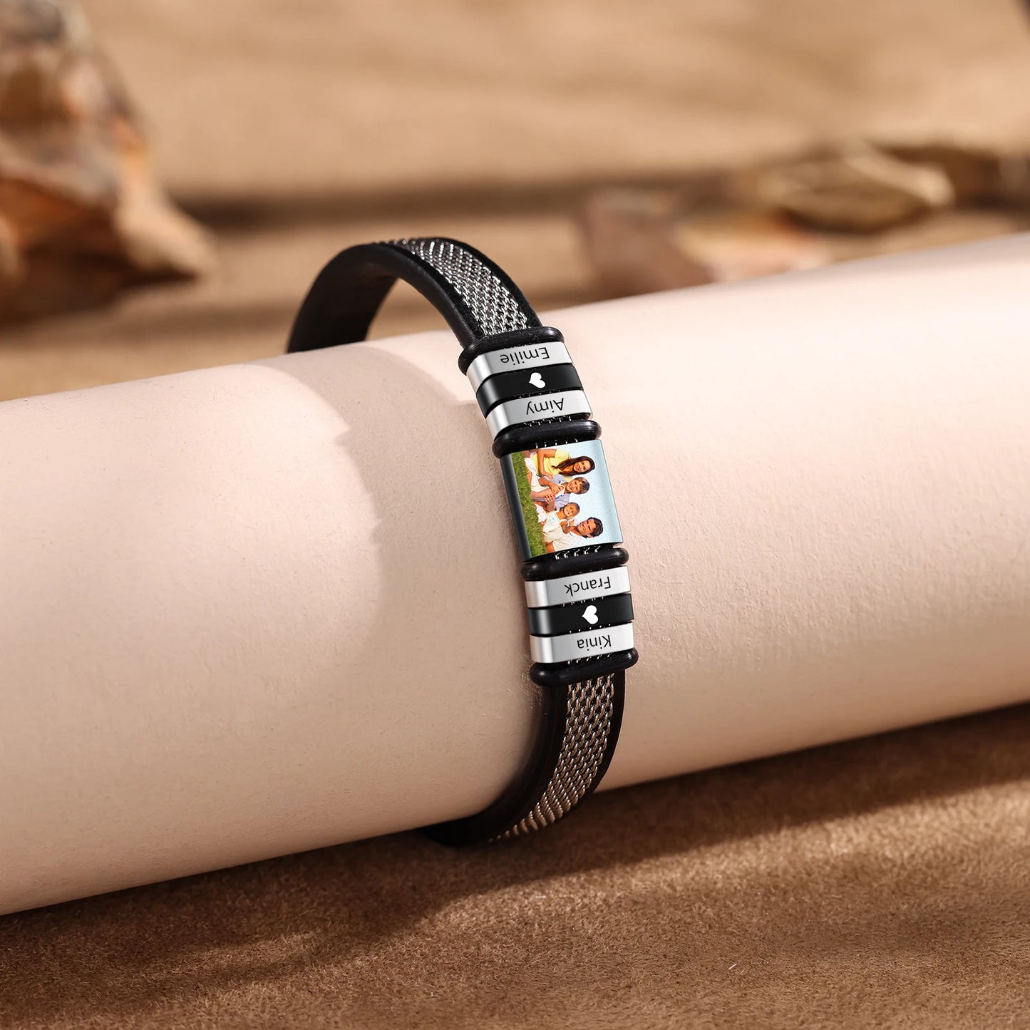 Personalize Men Photo Bracelets with Beads