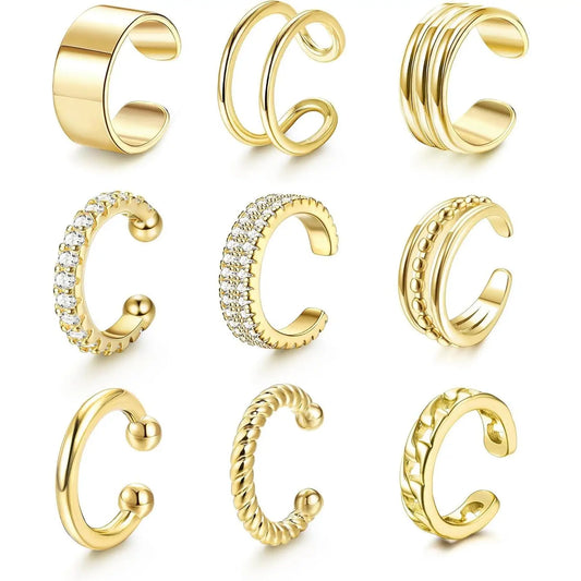 9Pcs 14K Gold Plated Non-Piercing Ear Cuff Set