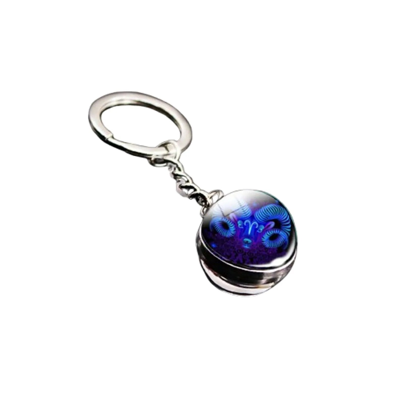 Keychain with a blue and silver design on a white background