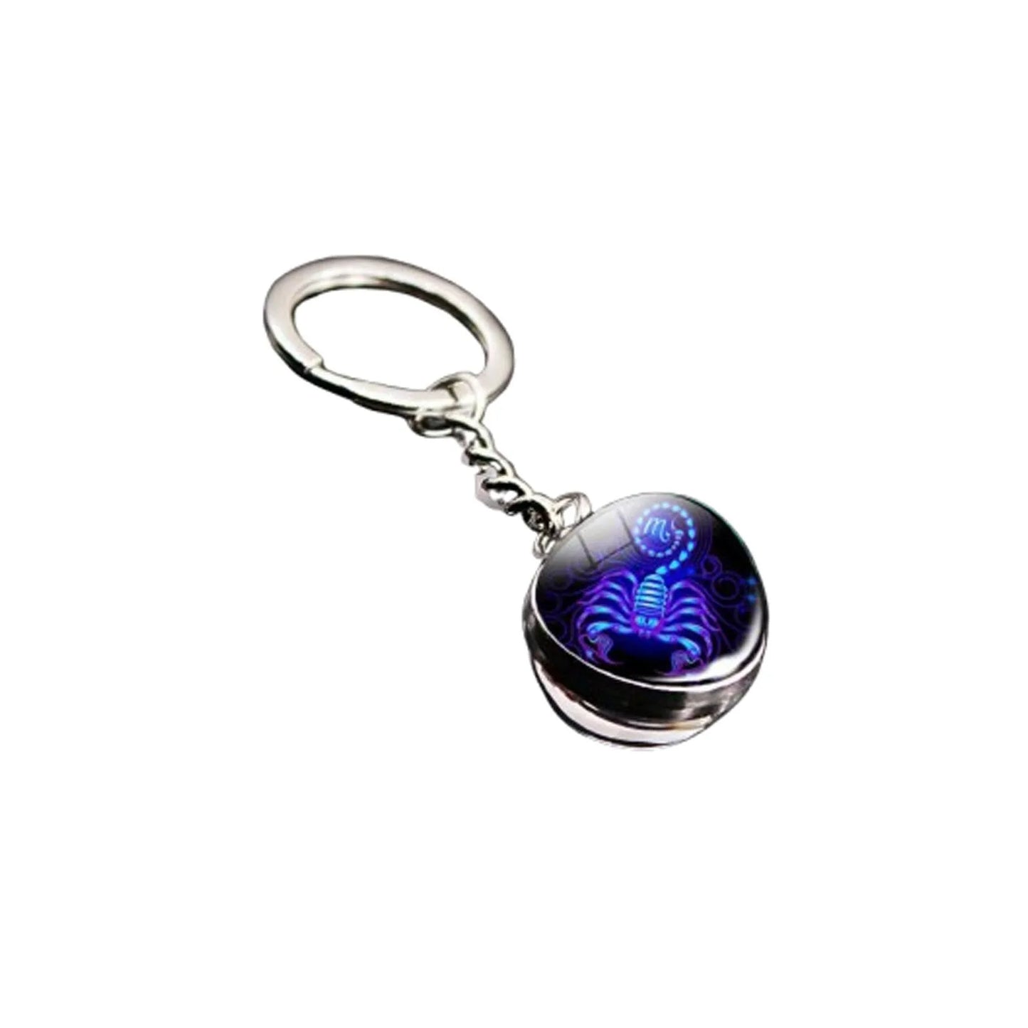 Keychain with a blue scorpion design on a white background
