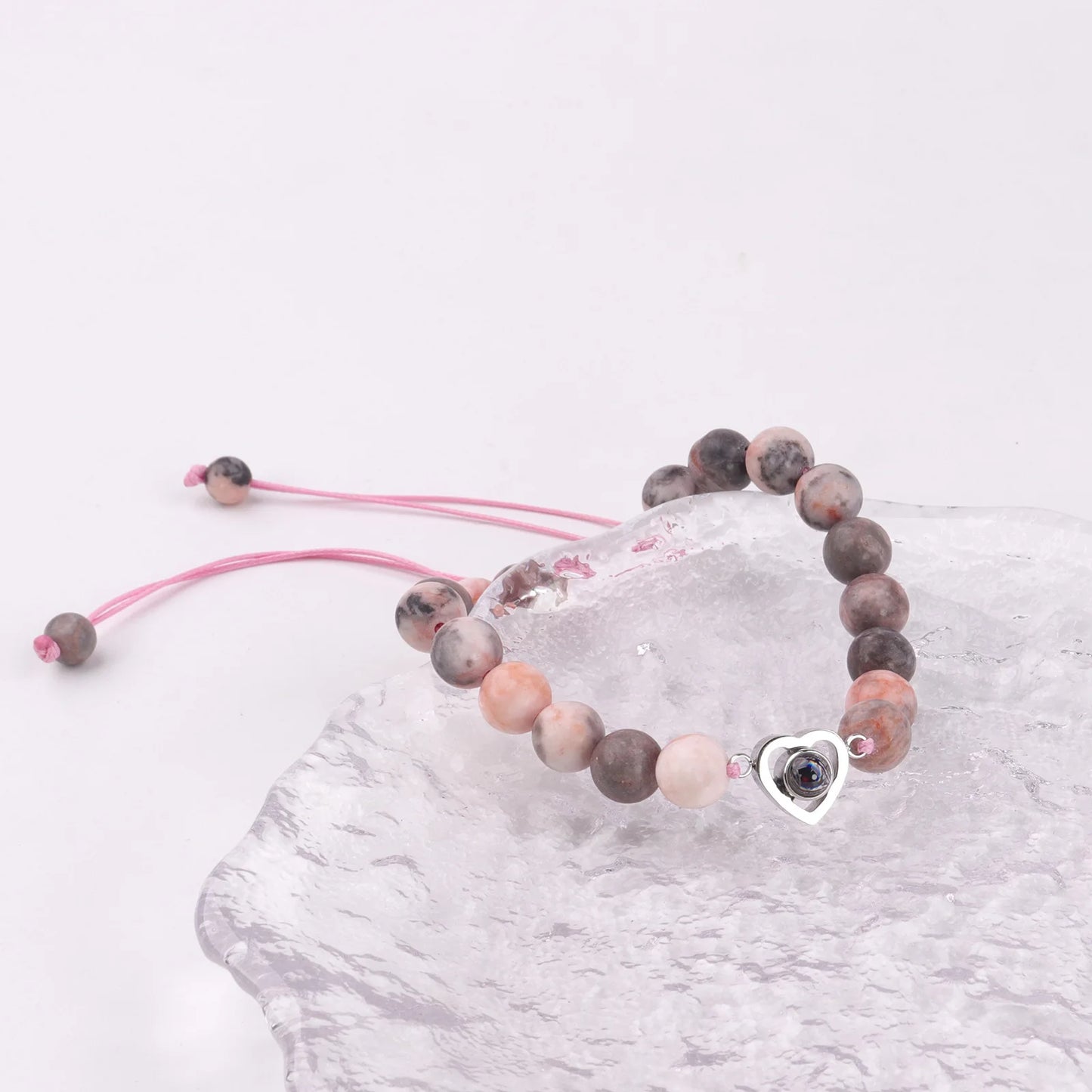 Custom Projection Photo Bracelet 6mm Natural Stone Circle Pendant