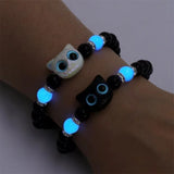 Fashion Luminous Beads Couple Bracelets with Glow-In-The-Dark Cat Charm