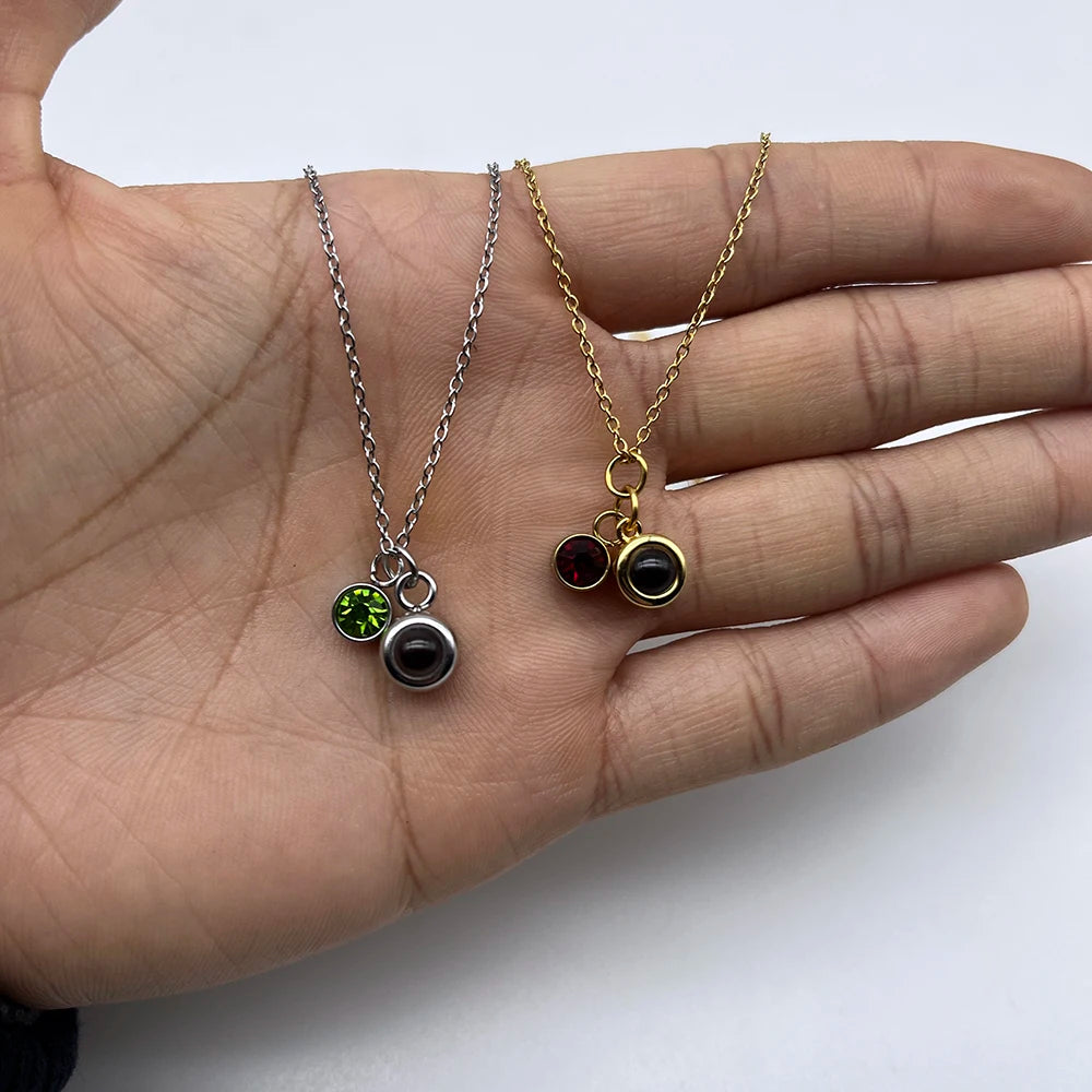 Birthstone Jewelry Custom Photo Projection Necklace Stainless Steel