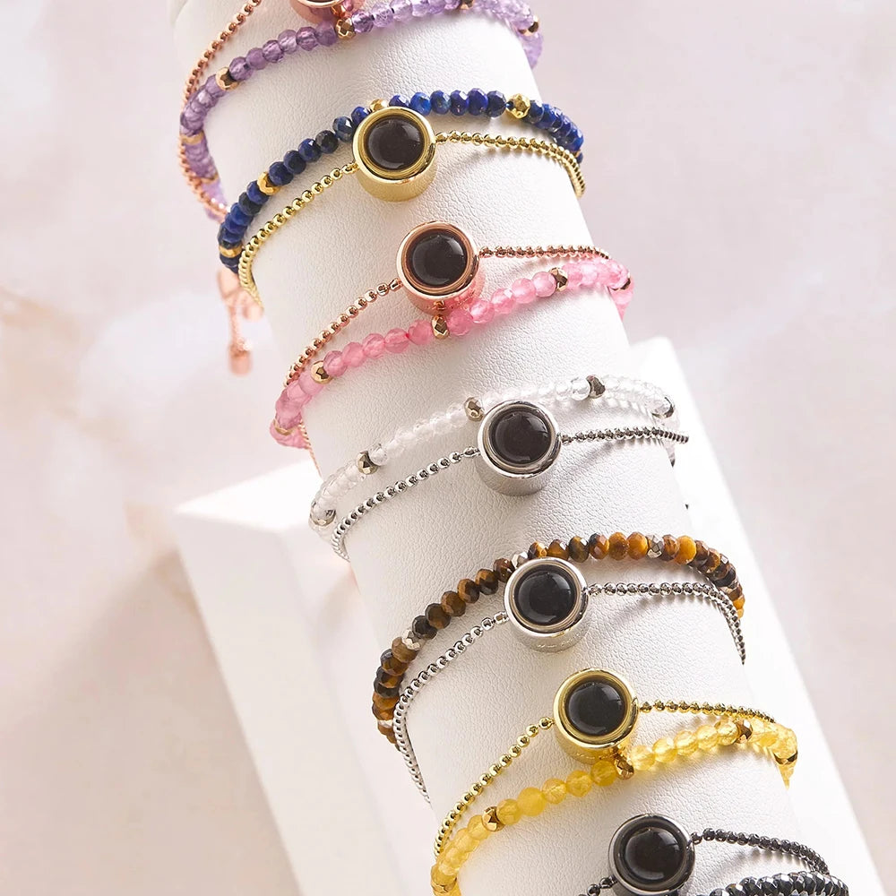 Personalized Photo Projection Bracelet Colorful Natural Crystal Stone Beads