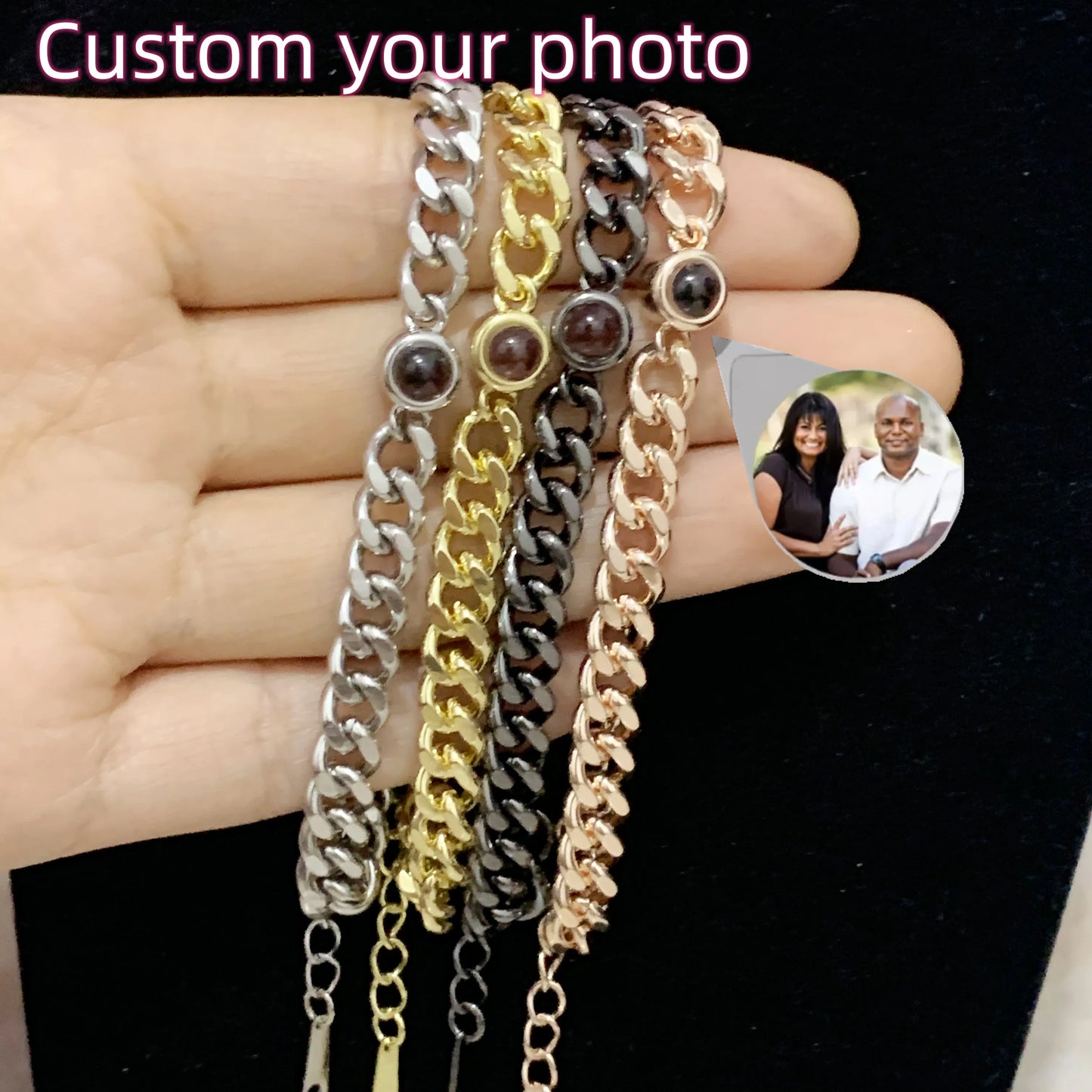 Stainless Cuban Bracelet Personalized Circle Photo Bracelet