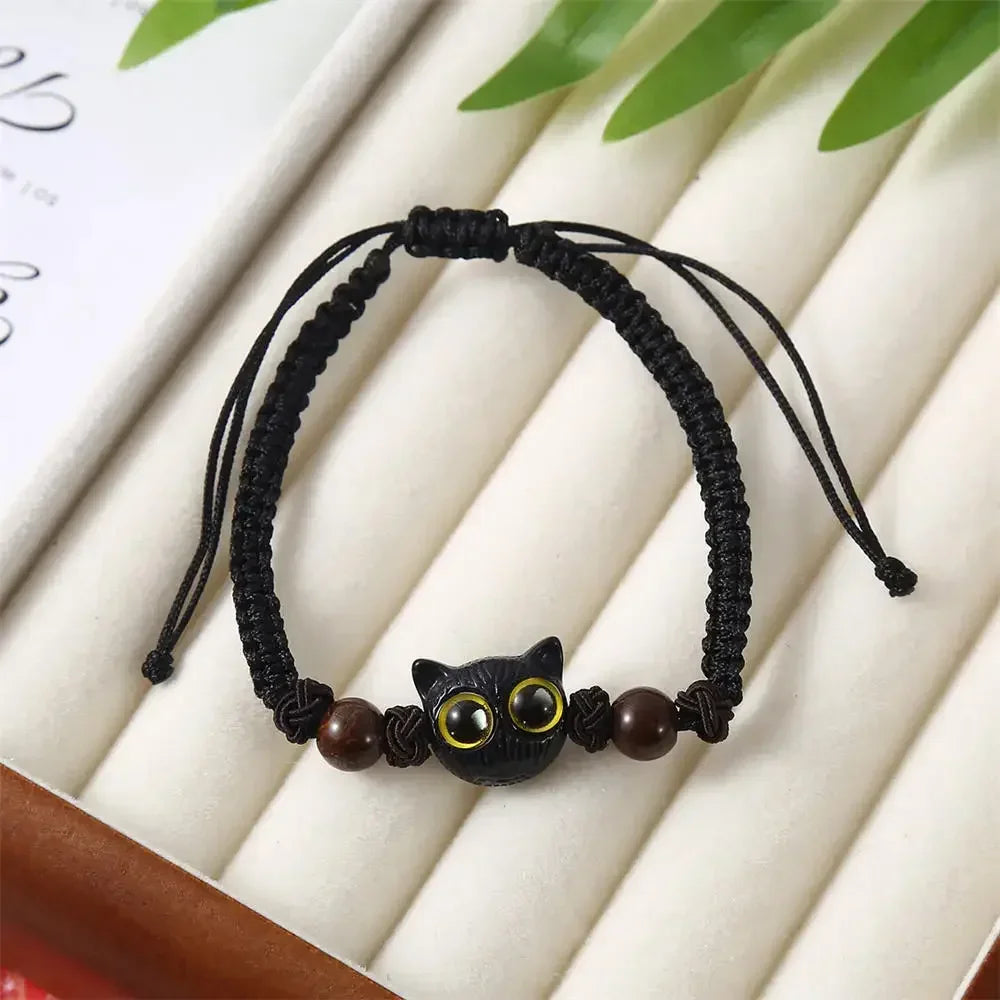 Fashion Luminous Beads Couple Bracelets with Glow-In-The-Dark Cat Charm