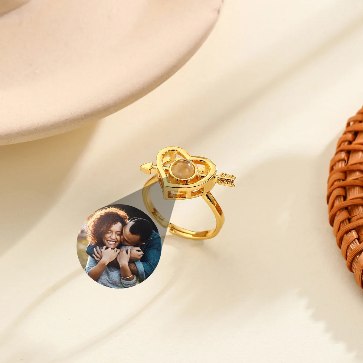 Custom Photo Projection Heart Ring Personalized Couple