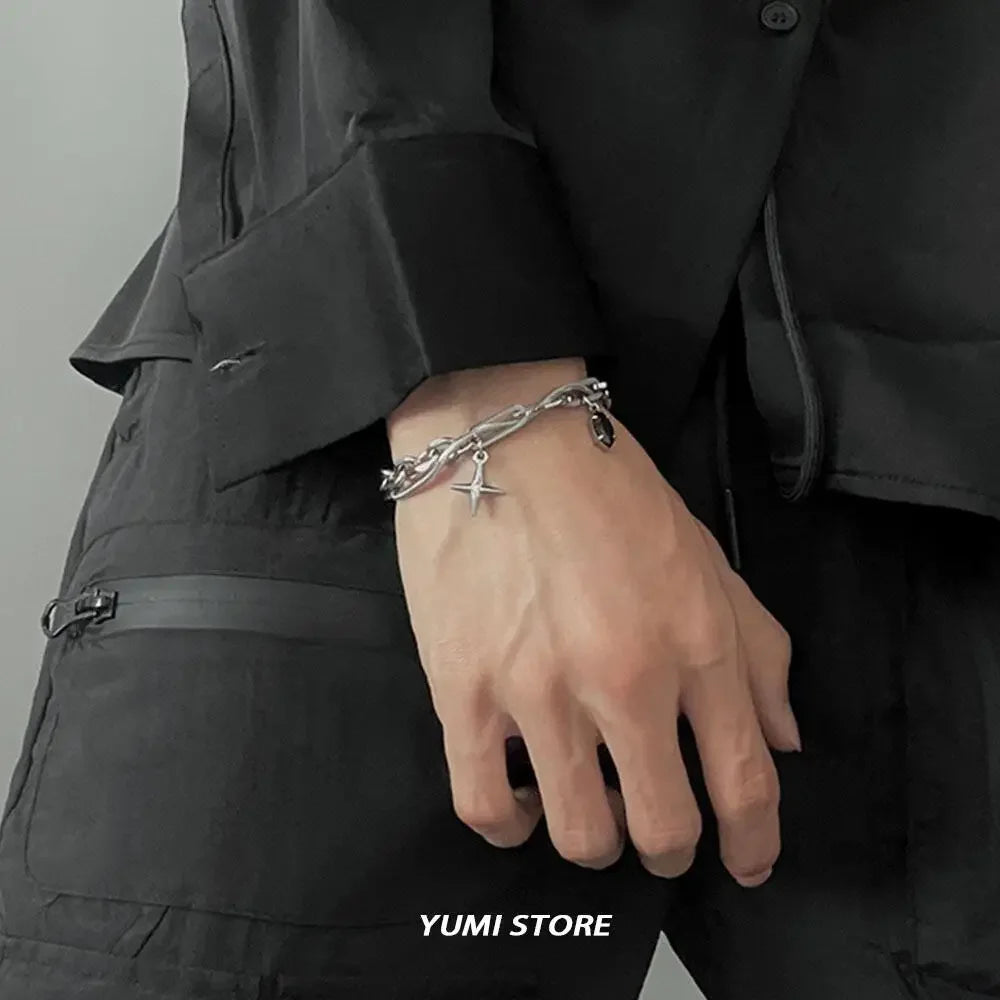 Retro Black Star Titanium Steel Bracelet – Trendy Hip Hop Unisex Jewelry