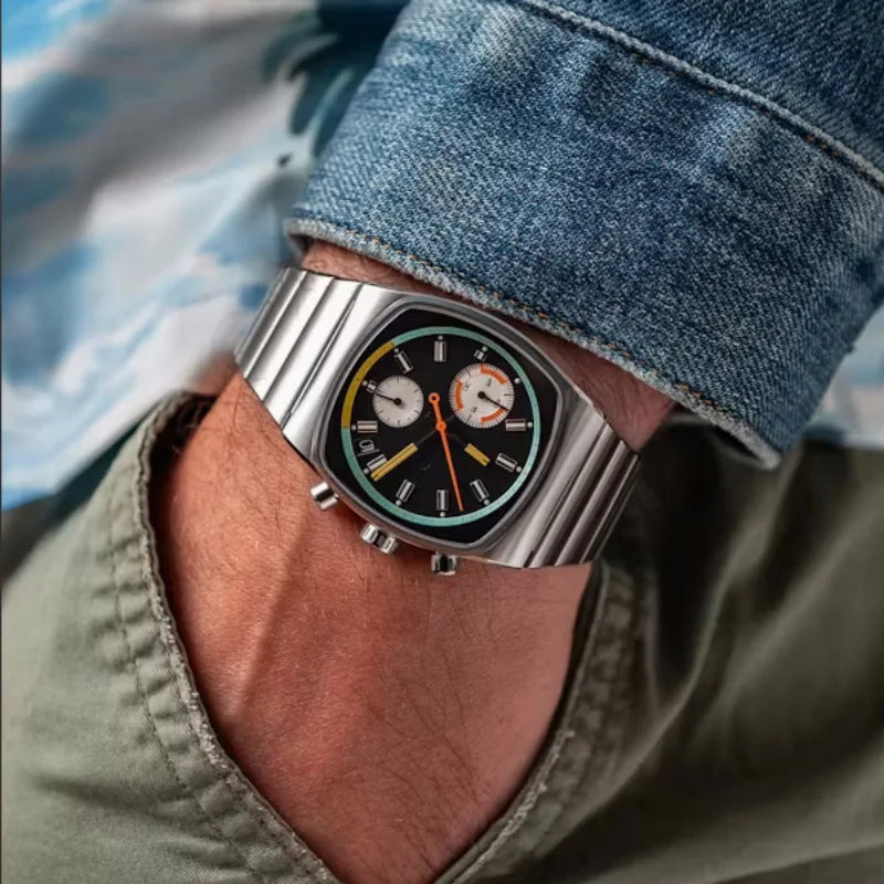 Black Square Sports Watch with Stainless Steel Strap