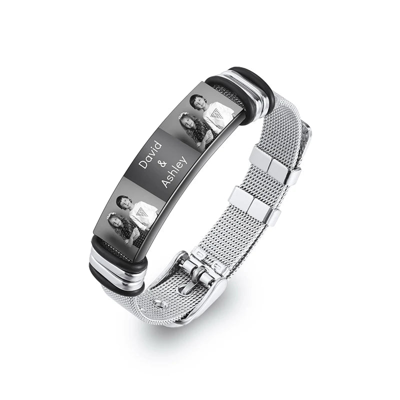 Custom Photo Text Bracelet Personalized Stainless Steel