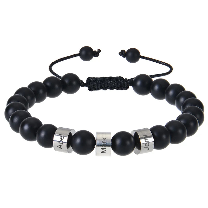 Personalized Tiger Eye Beaded Bracelet – Custom Engraved Stainless Steel Name Jewelry