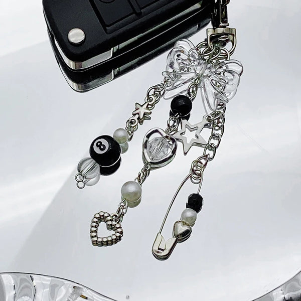 Handmade Edgy Black & White Dice Keychain