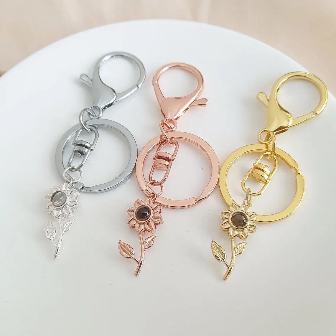 Personalized Sunflower Photo Projection Keychain